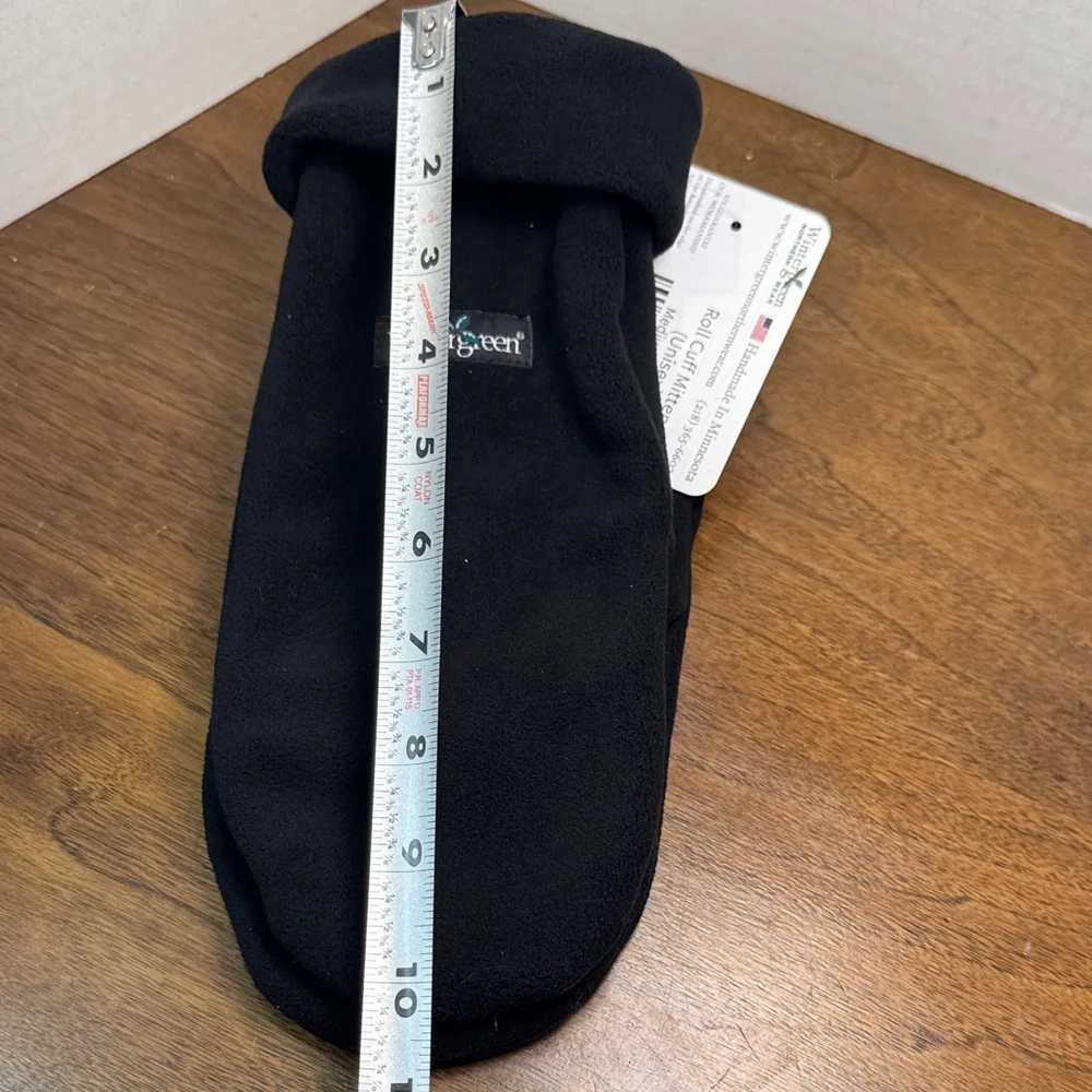 NWT Wintergreen Northern Wear Thick Fleece Roll Cuff Mittens, Black, Unisex sz M